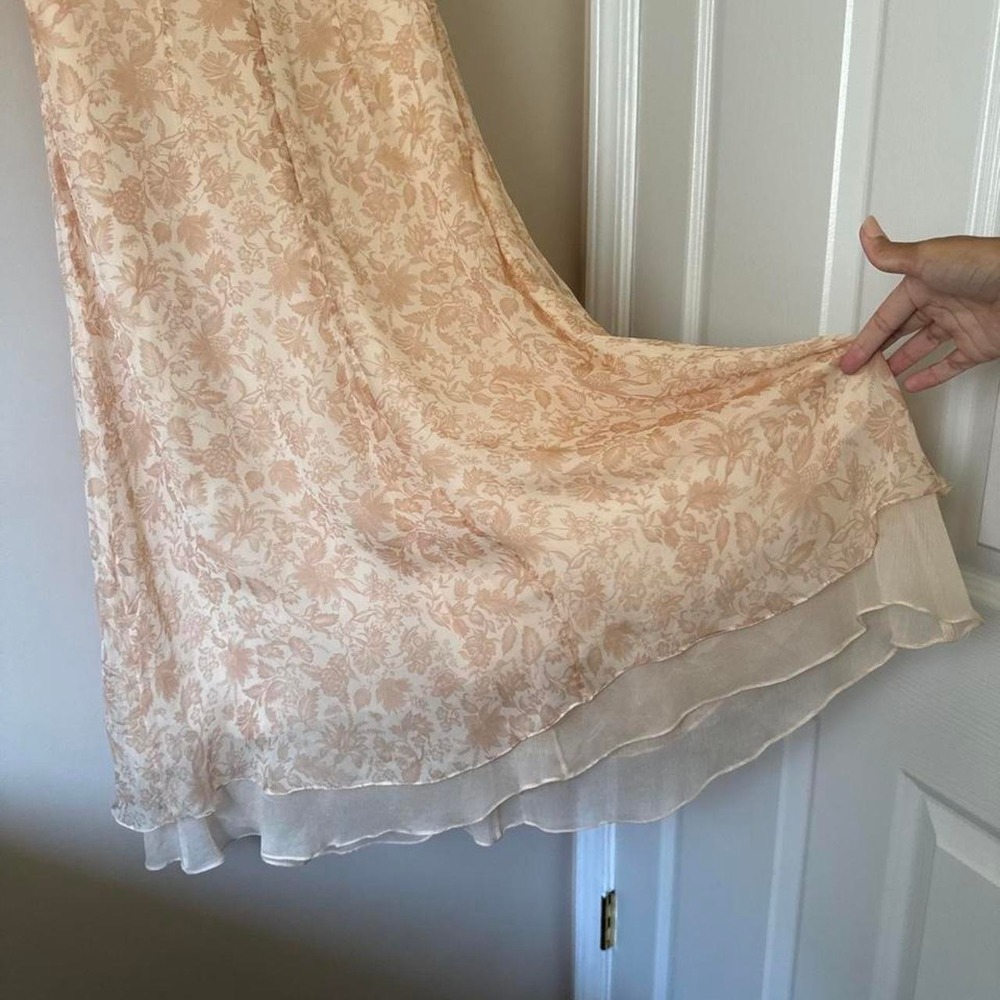 Vintage 90s Peach 100% Silk Chiffon Floral Dress Midi Tank y2k boho Ballinger - Picture 7 of 8